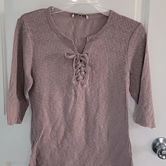 Ribbed Lace-Up Top - Picture 1 of 2